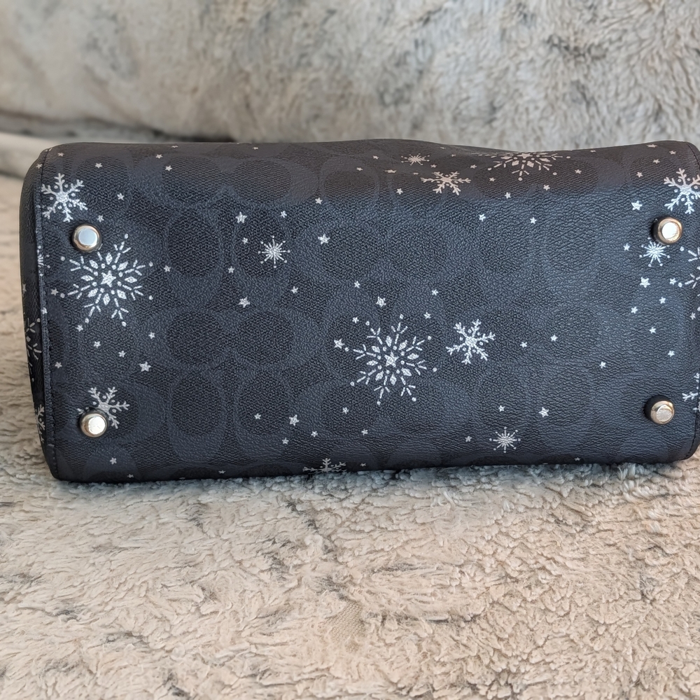 Coach Rowan Navy Blue Signature White Snowflakes Satchel Crossbody - Picture 5 of 10